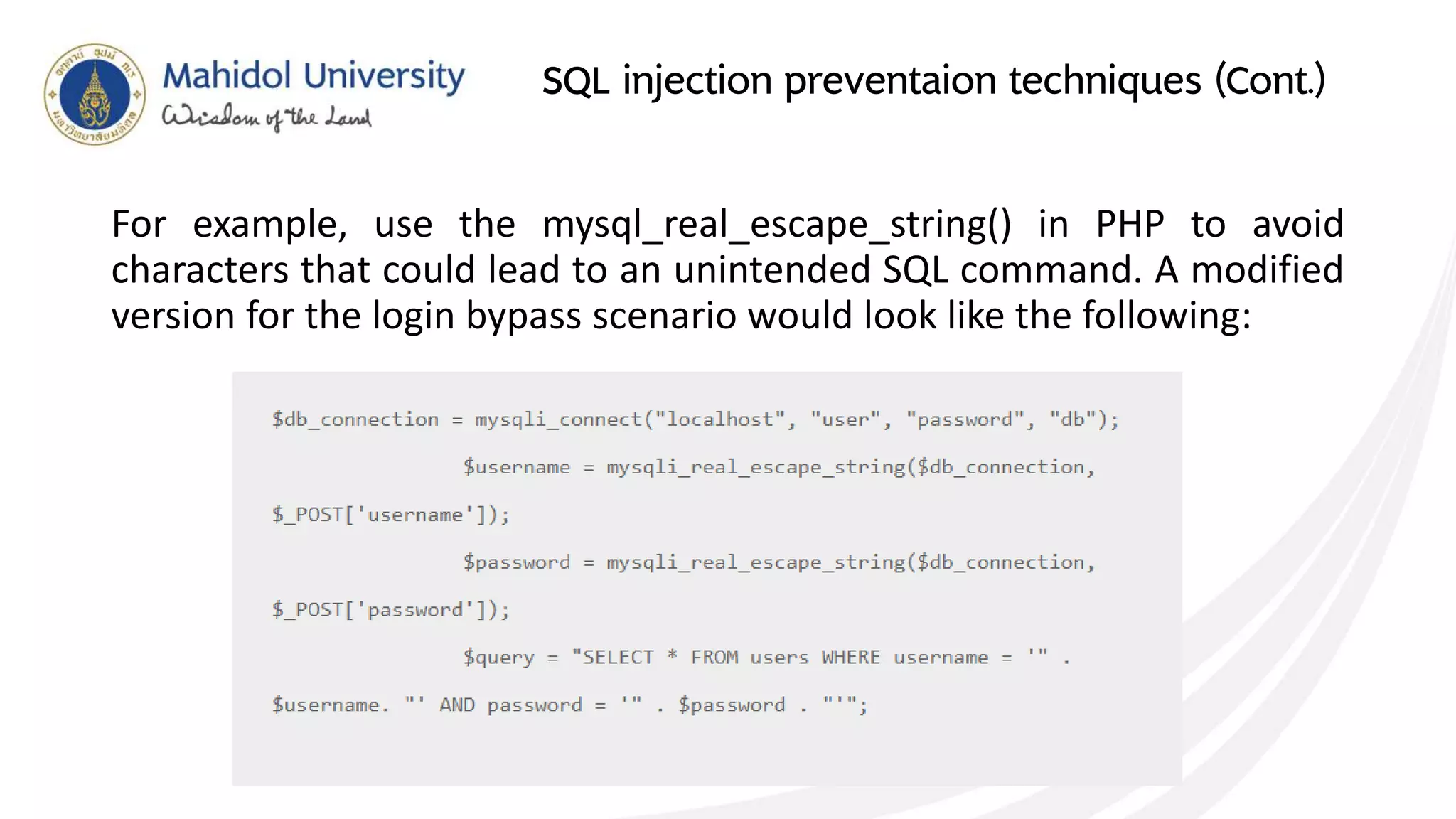 SQL injection prevention techniques | PPT
