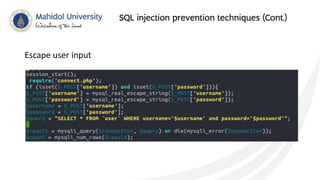 SQL injection prevention techniques | PPTX | Databases | Computer ...