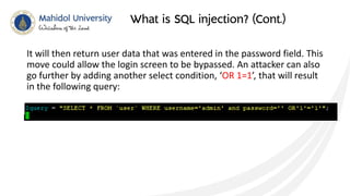 SQL injection prevention techniques | PPTX | Databases | Computer ...
