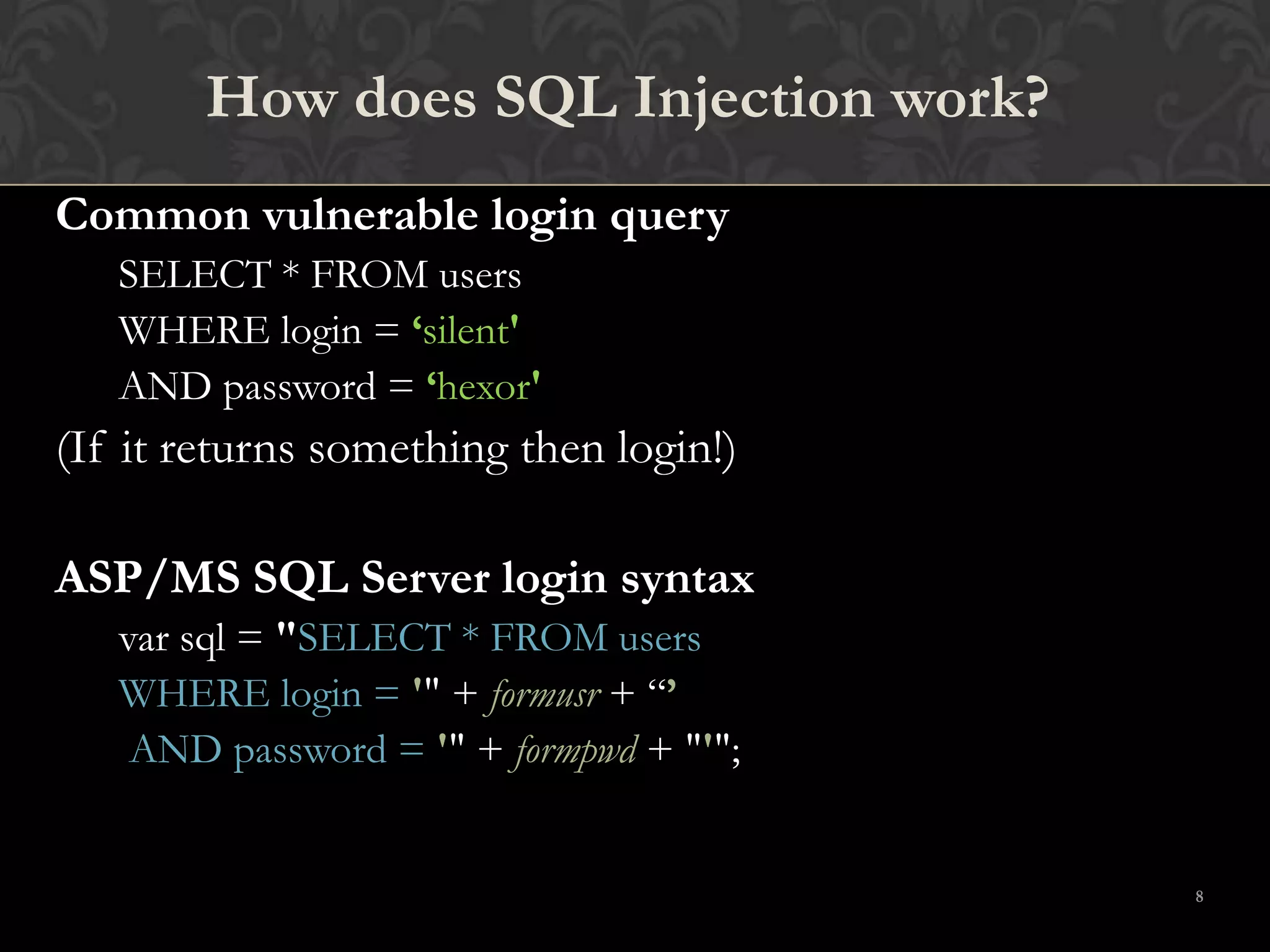 Sql injections (Basic bypass authentication) | PPT