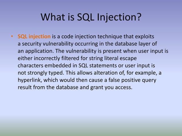 SQL Injections - A Powerpoint Presentation | PPTX