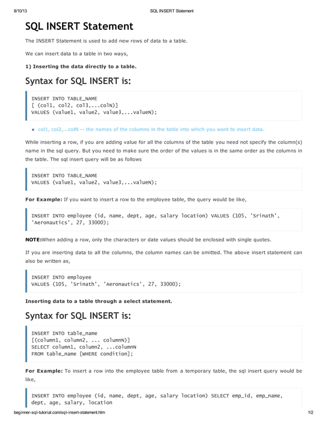 Sql insert statement | PDF