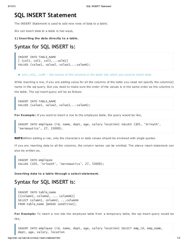 Sql insert statement