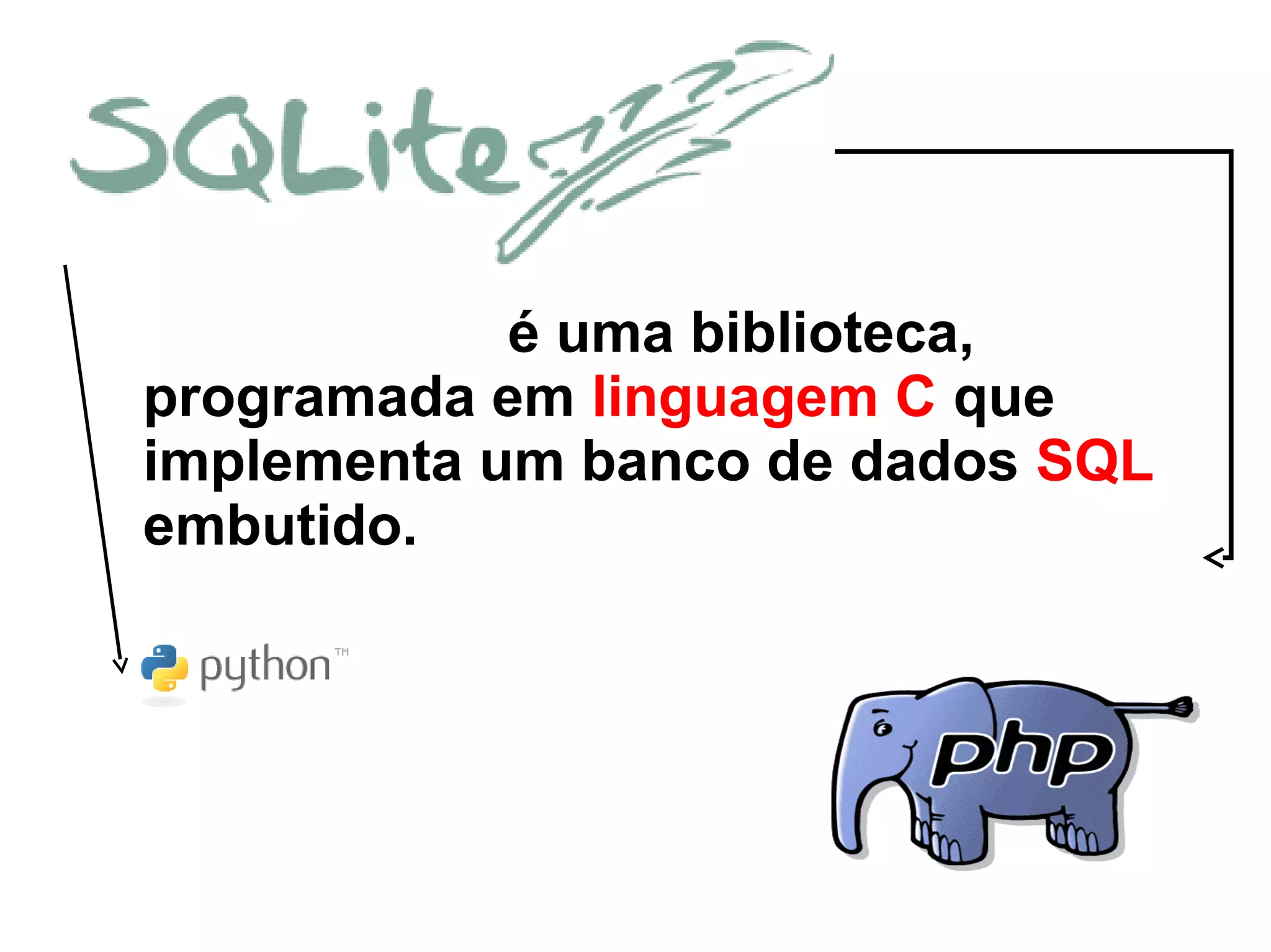 é uma biblioteca,
programada em linguagem C que
implementa um banco de dados SQL
embutido.
 