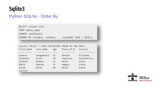 Sqlite3
Python SQLite - Order By
 