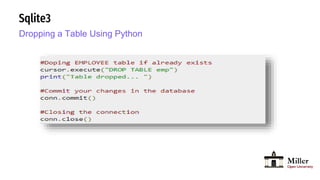 Sqlite3
Dropping a Table Using Python
 