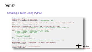 Sqlite3
Creating a Table Using Python
 