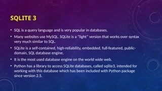 SQLite 3 chapter 4 BCA Notes Python NEP syllabus | PPTX