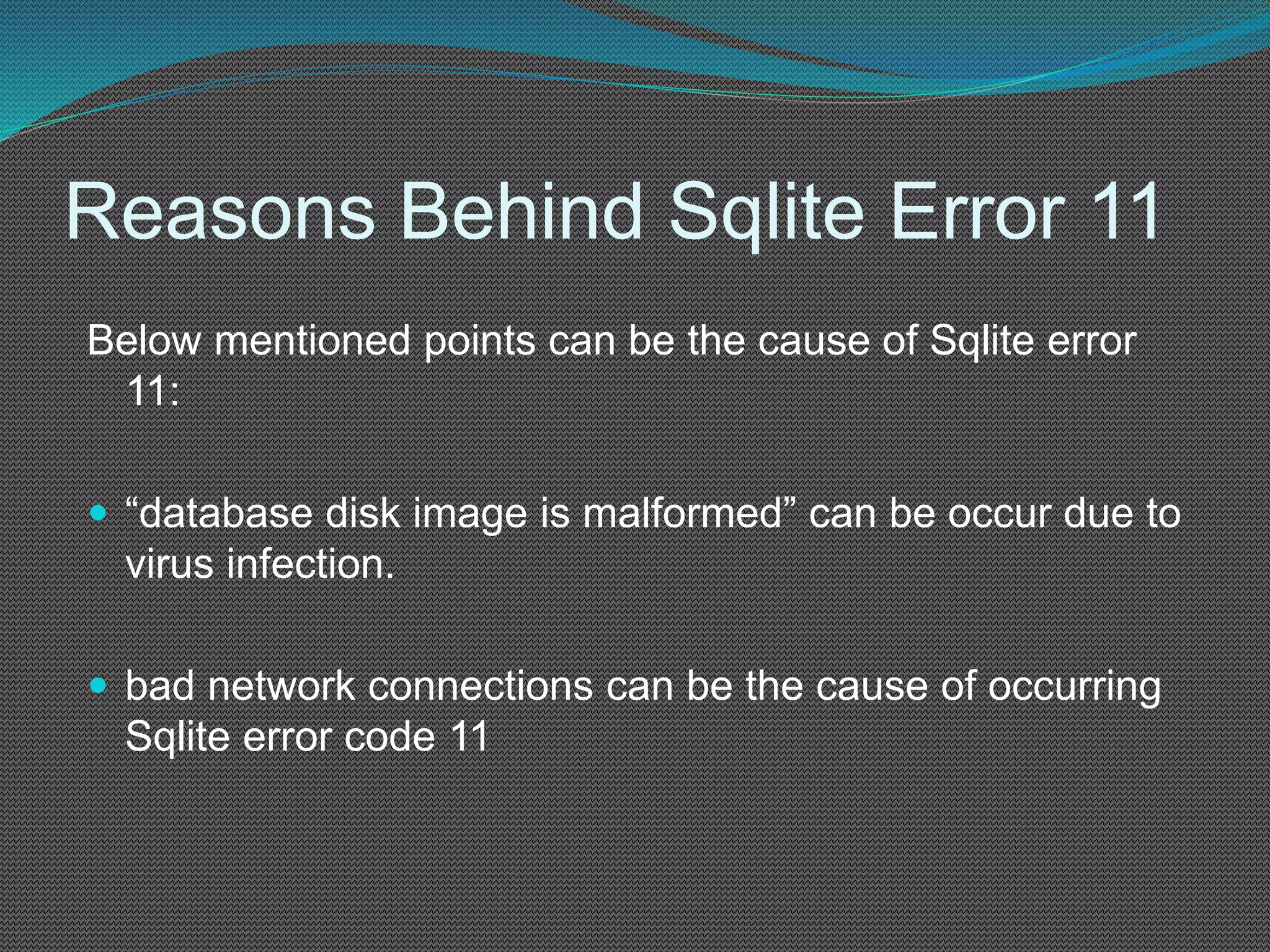 Sqlite error code 11 causes and fixes ppt