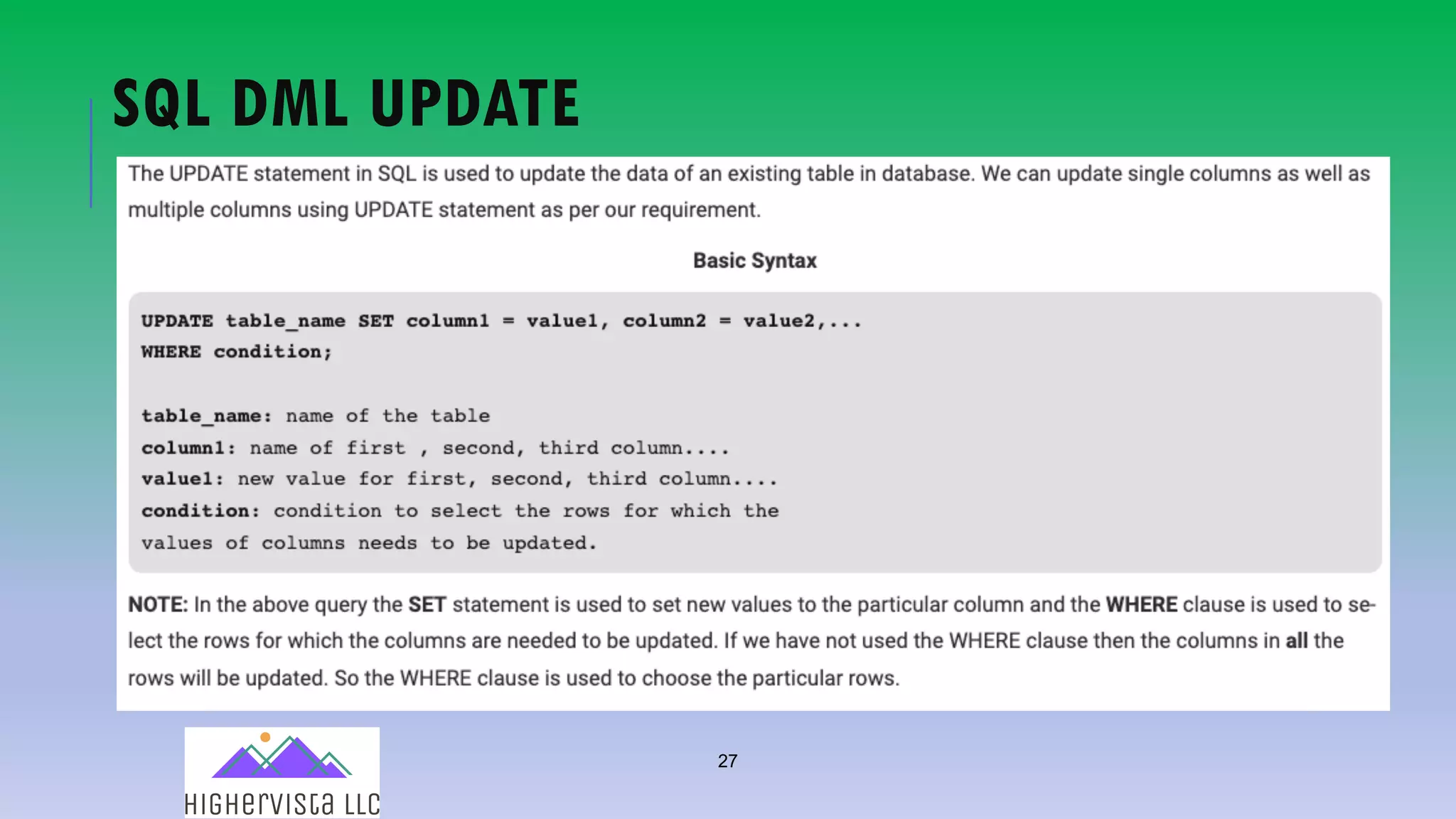 27
SQL DML UPDATE
 