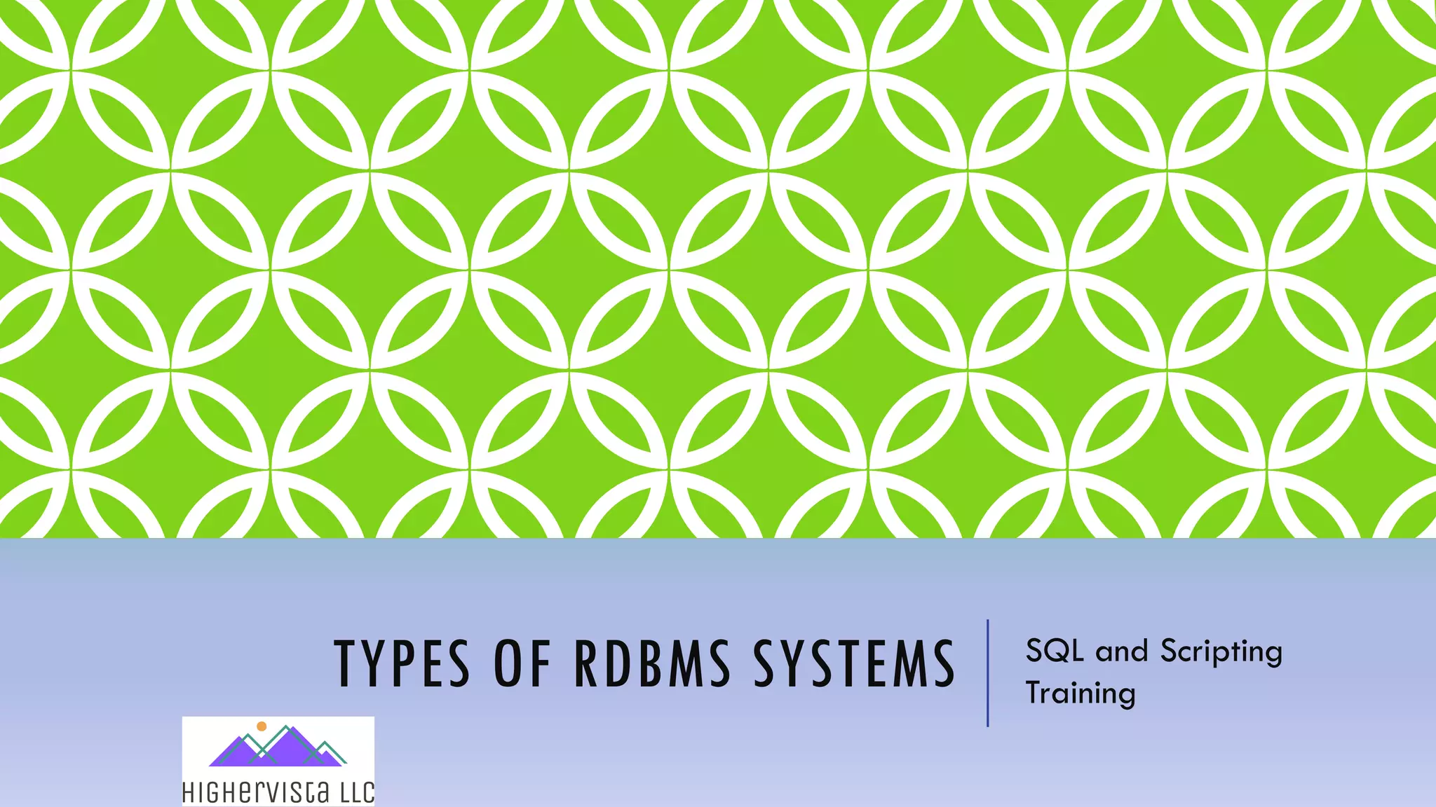 TYPES OF RDBMS SYSTEMS SQL and Scripting
Training
 