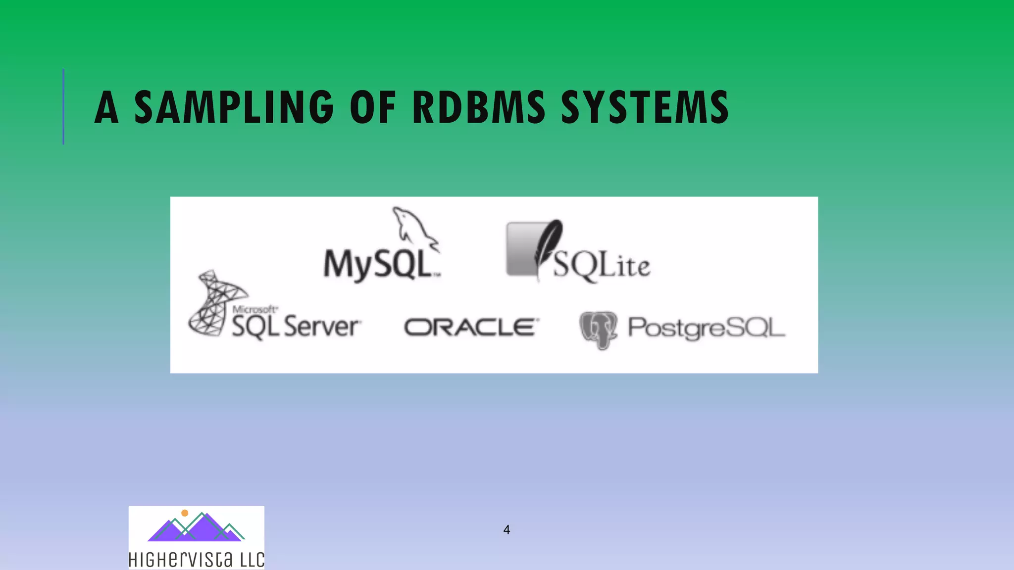 4
A SAMPLING OF RDBMS SYSTEMS
 