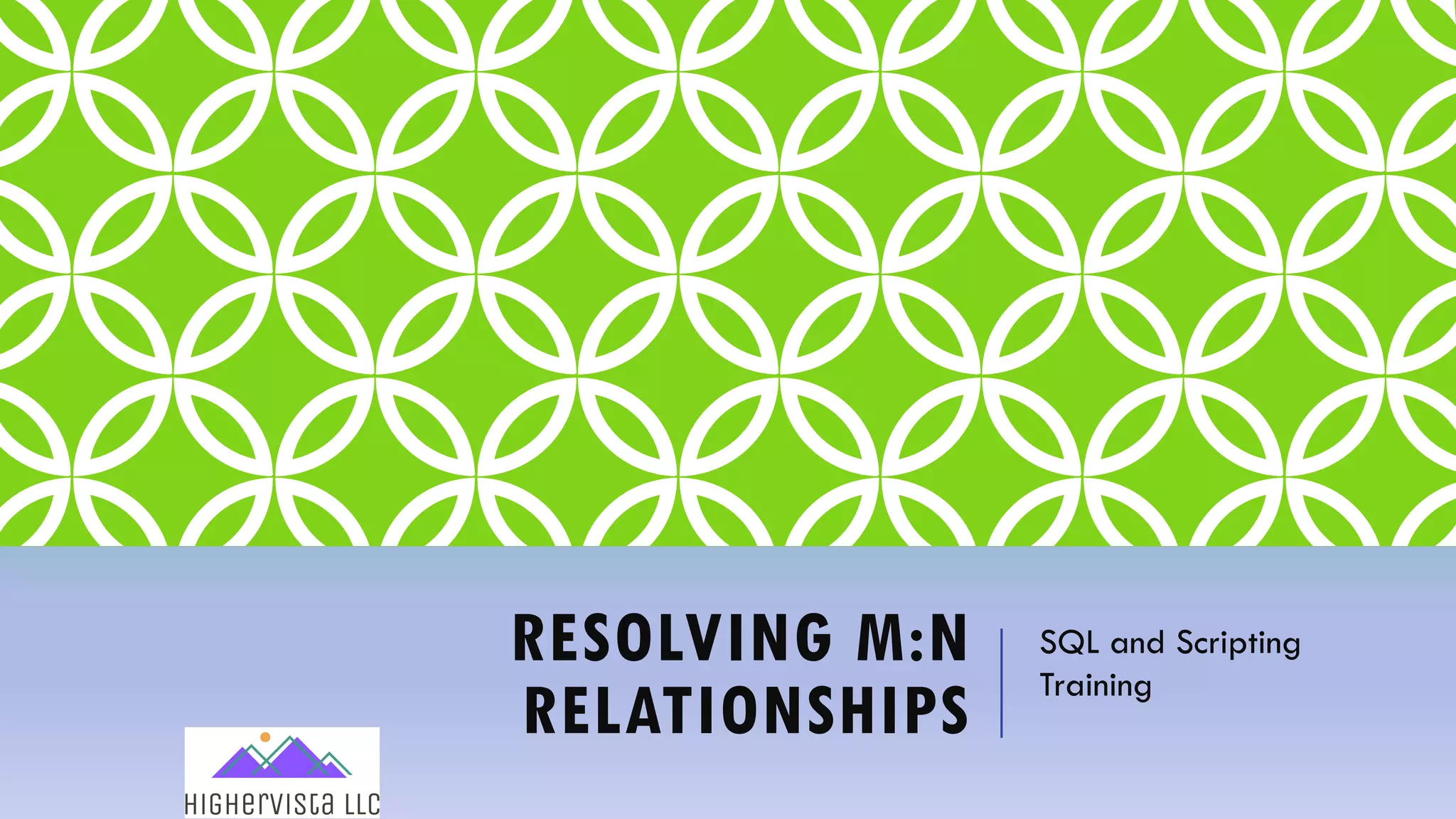 RESOLVING M:N
RELATIONSHIPS
SQL and Scripting
Training
 