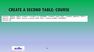 54
CREATE A SECOND TABLE: COURSE
 