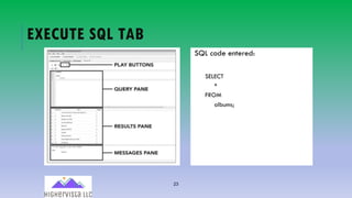 23
EXECUTE SQL TAB
SQL code entered:
SELECT
*
FROM
albums;
 