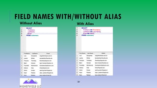 39
FIELD NAMES WITH/WITHOUT ALIAS
Without Alias With Alias
 