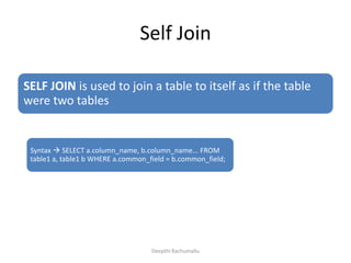 Sql joins inner join self join outer joins | PPTX