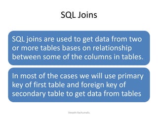 Sql joins inner join self join outer joins | PPTX