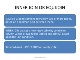 Sql joins inner join self join outer joins | PPTX