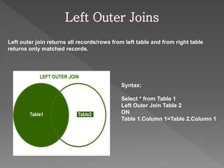 Sql joins | PPTX | Databases | Computer Software and Applications