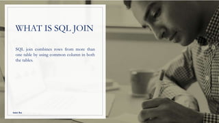 WHAT IS SQL JOIN
SQL join combines rows from more than
one table by using common column in both
the tables.
Ankit Rai
 