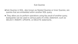 SQL Joins & Sub Queries class number 697 | PPTX