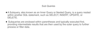 SQL Joins & Sub Queries class number 697 | PPTX