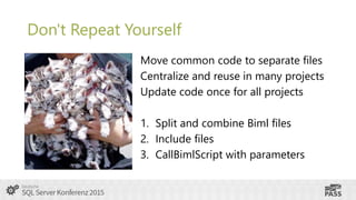 Don't Repeat Yourself
Move common code to separate files
Centralize and reuse in many projects
Update code once for all pr...