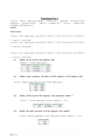 Sql lab experiments | PDF