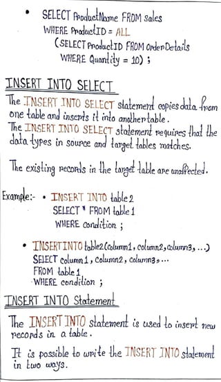 sql - syntax - notes - sql - syntax sql is followed by... SQL Notes | PDF