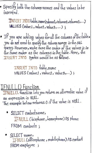 sql - syntax - notes - sql - syntax sql is followed by... SQL Notes | PDF