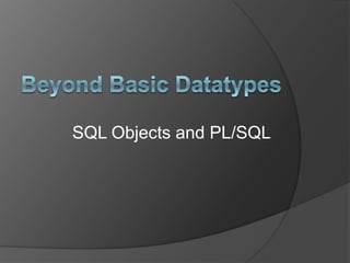 Beyond Basic Datatypes SQL Objects and PL/SQL 