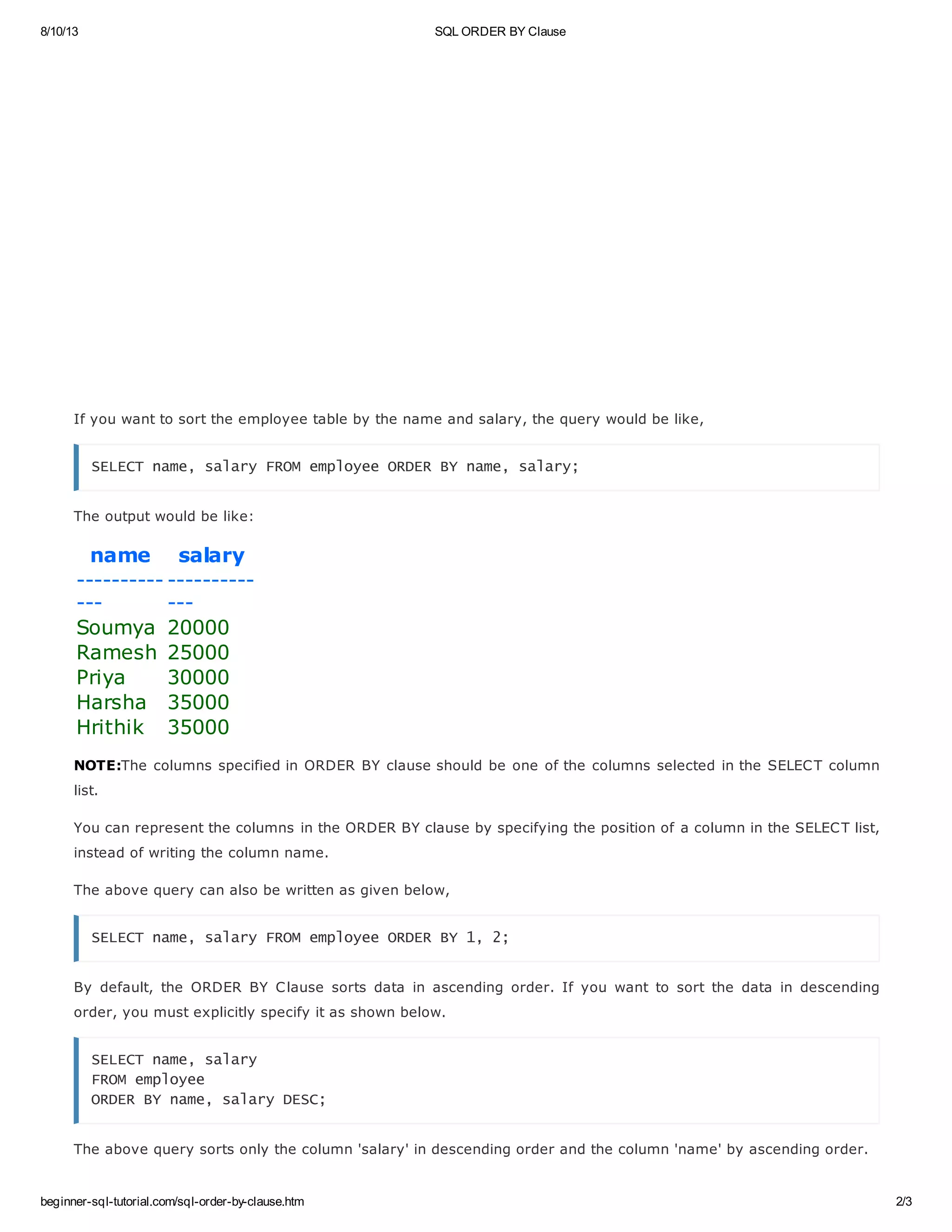 Sql order by clause | PDF