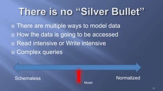  There are multiple ways to model data
 How the data is going to be accessed
 Read intensive or Write intensive
 Compl...