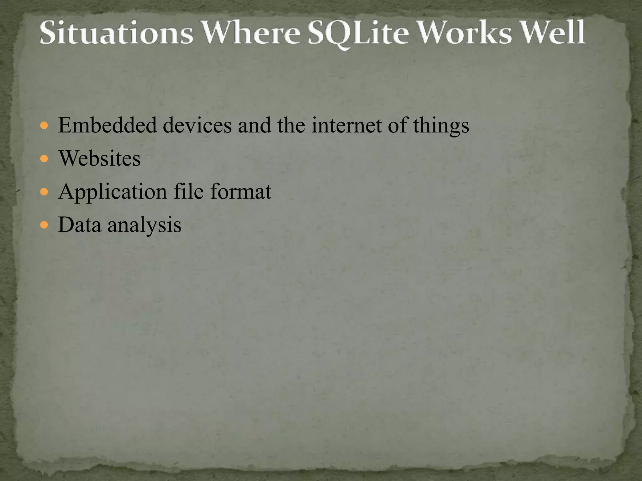  Embedded devices and the internet of things
 Websites
 Application file format
 Data analysis
 