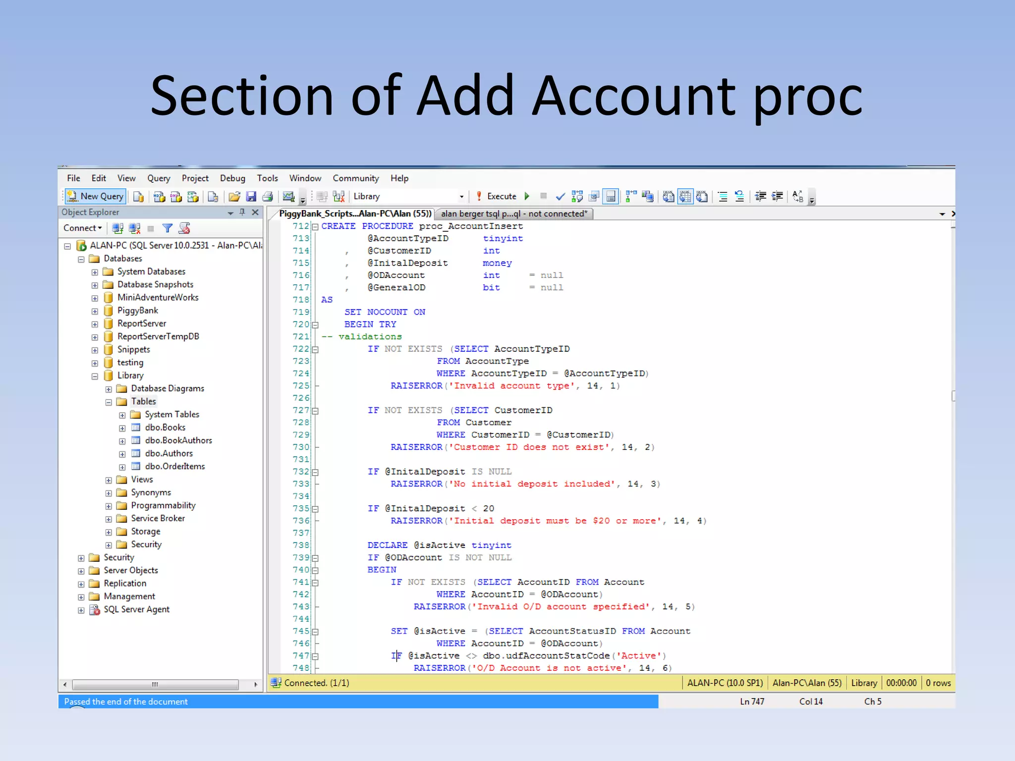 Transaction History Stored Proc			10