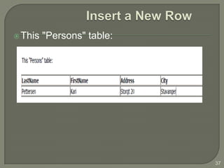  This   "Persons" table:




                            37
 
