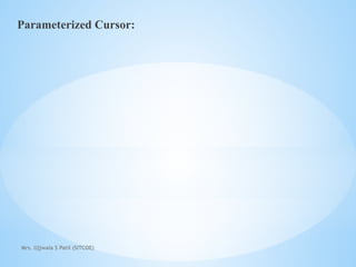 Mrs. Ujjwala S Patil (SITCOE)
Parameterized Cursor:
 