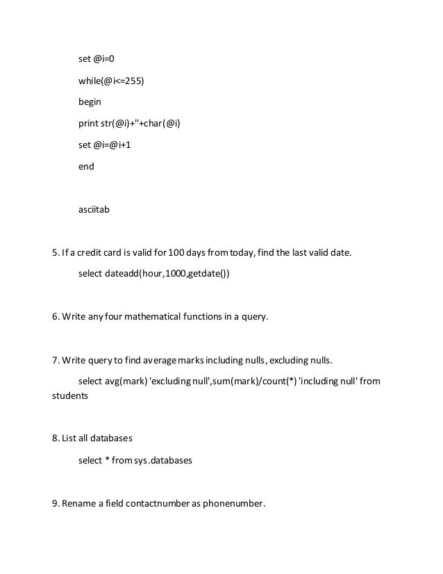 mathematical table print program to c SQL Question Queries Bank RDBMS and mathematical table print program to c SQL Question Queries Bank RDBMS and