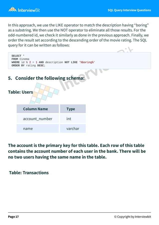 SQL Query Interview Questions | PDF