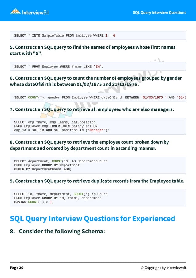 SQL Query Interview Questions | PDF