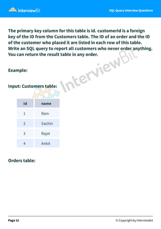 SQL Query Interview Questions
The primary key column for this table is id. customerId is a foreign
key of the ID from the ...
