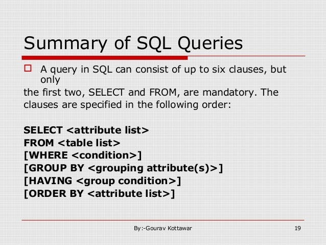 SQL querys in detail || Sql query slides