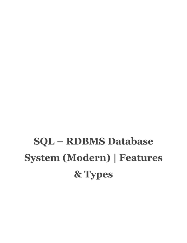 SQL RDBMS Database System (Modern) Features & Types | PDF