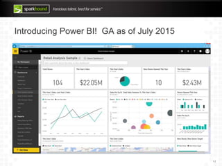 Introducing Power BI! GA as of July 2015
12
 