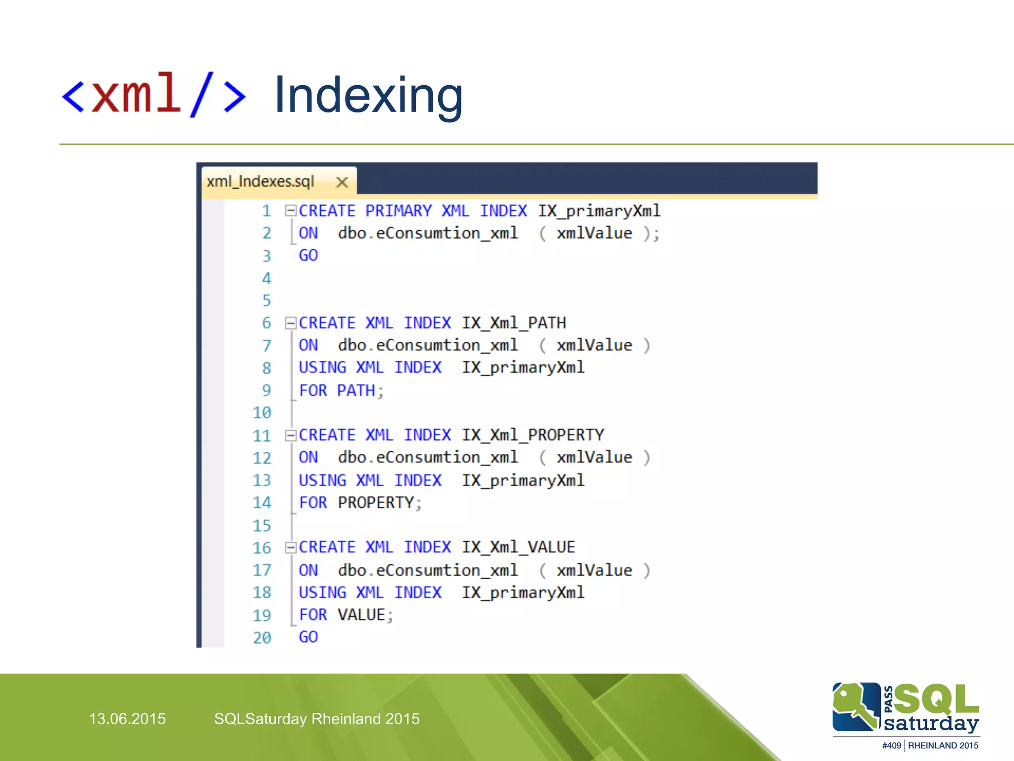 Indexing
13.06.2015 SQLSaturday Rheinland 2015
 