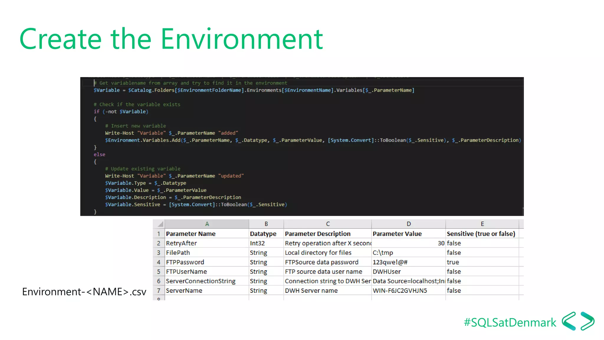 #SQLSatDenmark
Create the Environment
Environment-<NAME>.csv
 