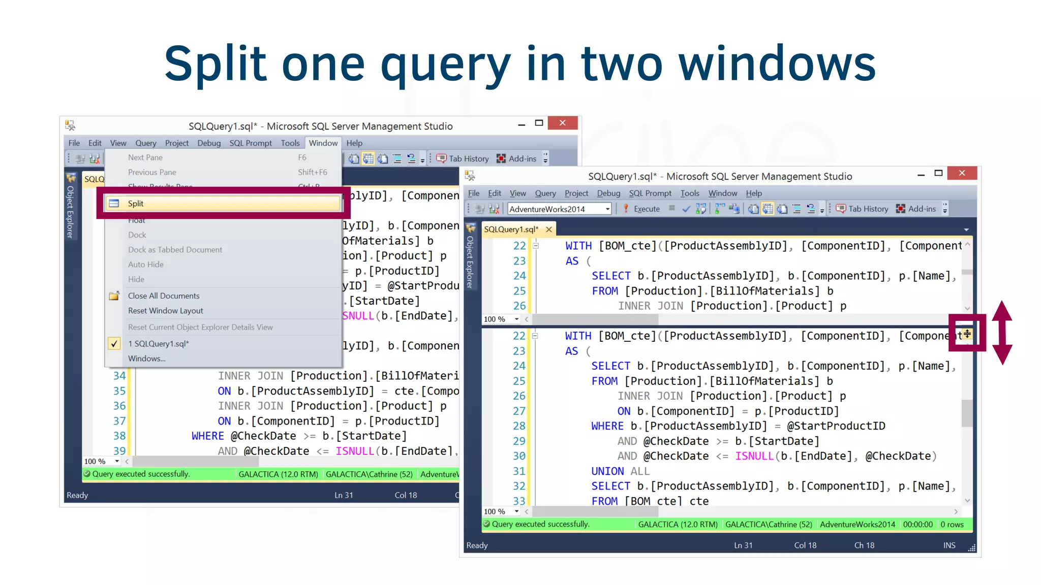 Split one query in two windows
 