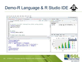 Demo-R Language & R Studio IDE
59 | 3/15/2017 | First steps with R & RStudio for SQL Developers & DBAs
 