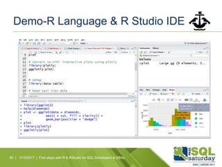 Demo-R Language & R Studio IDE
60 | 3/15/2017 | First steps with R & RStudio for SQL Developers & DBAs
 